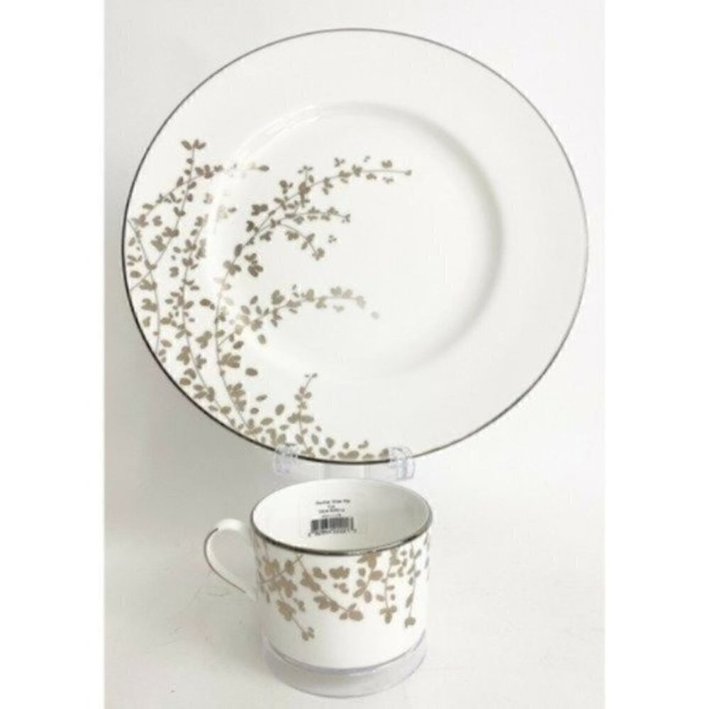 2pc Kate Spade New York Gardner Street Platinum Dinner plate 10 7/8” & Cup 2.3”